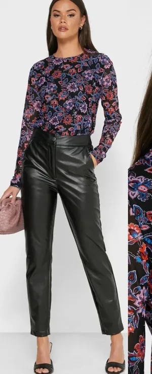 Banana Republic • floral print long sleeve mesh tee knit top blouse black sheer thumbnail 1