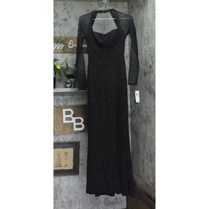 NWT City Studios Juniors Square-Neck Side-Slit Long Sleeve Gown Dress Black 5/6 thumbnail 4