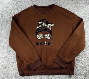 SheIn Mom Life Sweatshirt Women M Oversized Graphic Comfy Cheetah Messy Bun Motherhood thumbnail 1