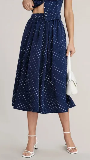 Rihoas Blue Polka Dot Pockets Midi Skirt thumbnail 1