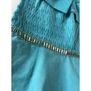 Odeliah Denim Teal Blue Smocked Studded Skirt & Jacket Set Size 16 Vintage Style thumbnail 3