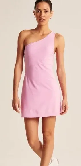 Abercrombie One-Shoulder Traveler Dress Pink Mini thumbnail 1