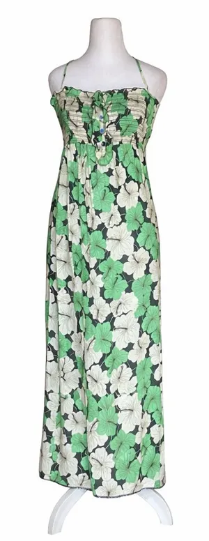 Vintage Juicy Couture Maxi Dress P Petite Y2K Green White Tropical Floral Cotton thumbnail 1