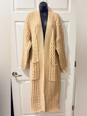 Source Unknown Long Cable-Knit Cardigan - Cream/ Oversized thumbnail 4