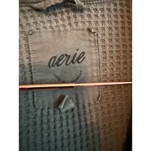 Aerie Women Button Down XXS Olive Gray Waffle Knit Oversized Shacket Shirt thumbnail 3