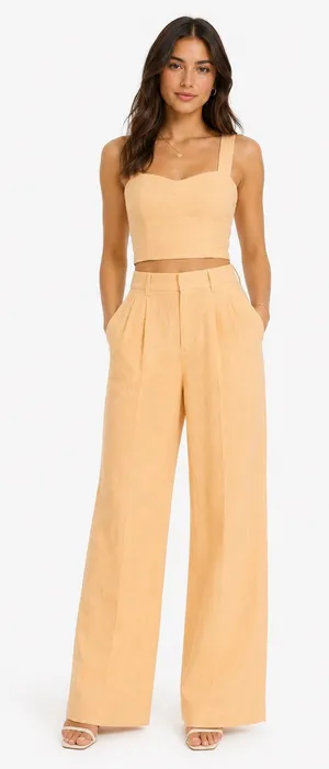 2020s Abercrombie & Fitch Peach Linen Corset Top & Wide Leg Pants Set NWT XS/S thumbnail 1
