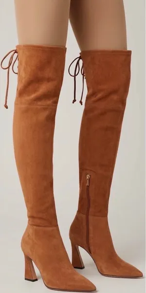 Vince Camuto Taplana Cognac Brown Suede Over The Knee Boots Pointed Toe Size 6.5 thumbnail 1