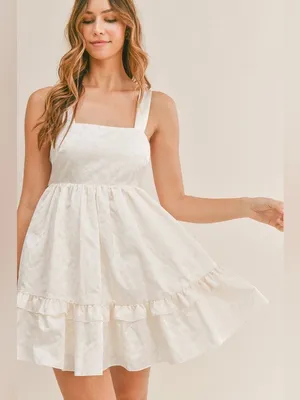 Amabel by Mable-Anthropologie Kiley Ivory Textured Floral Mini Dress Bow Small thumbnail 6