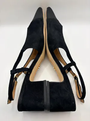 Sam Edelman Black Suede Slingback Heels Sz 8 Square Toe Cutout Retro Chic Preppy thumbnail 5