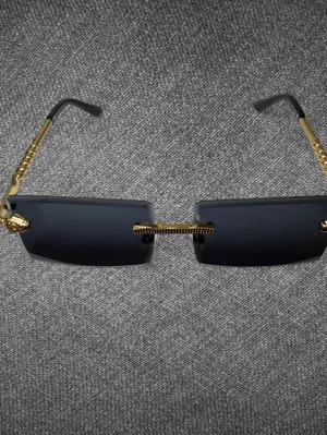 Black Rimless Rectangle Gold Serpent Y2K Sunglasses thumbnail 3