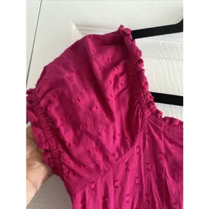 Old Navy Fit Flare Dress Womens Size XL Pink Clip Dot Puff Sleeve Smocked Cotton thumbnail 3