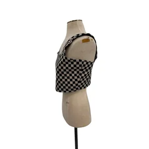 Dressed in Lala Checkerboard Crop Tank Top Black White NWT Size Large‎ thumbnail 4