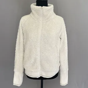 Athleta Tugga Jacket Womens M Sherpa Teddy Fleece Full Zip Cozy Ivory‎ Medium thumbnail 3