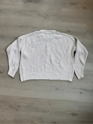 American Eagle cream chunky rib-knit oversized crewneck sweater size XS thumbnail 4