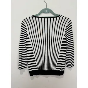 Max‎ Mara Cream Black Striped 3/4 Sleeve Top Sz S thumbnail 2