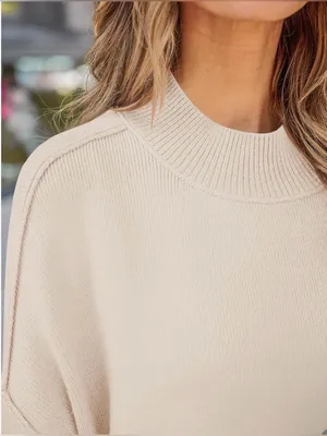 Women's Cream Oversized Crewneck Sweater - Casual Relaxed Fit thumbnail 5