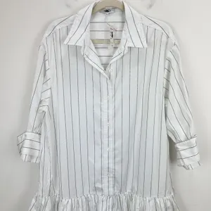 Madewell Bubble Hem Mini Shirtdress Pinstripe Poplin Cotton White Large NWT thumbnail 7