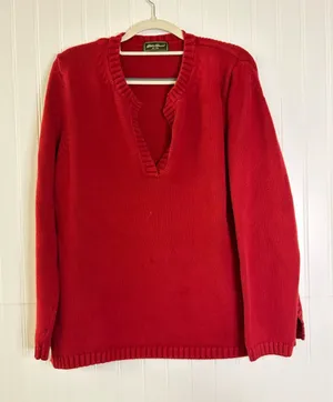 Vintage Eddie Bauer Red V‑Neck Knit Sweater thumbnail 1