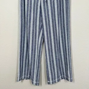 Gap Women's Medium Blue White Striped Linen Blend Wide Leg Drawstring Pants thumbnail 3