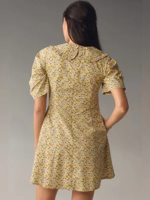 Anthropologie Yellow Floral Mini Dress Ruffle Short Sleeve Collared Printed SZ 4 thumbnail 2