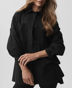 Alo Cotton Real Deal Button Up Long Sleeve Black M thumbnail 1