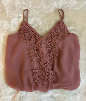 Willow Root Cami Top Dusty Rose Adjustable Straps with Crochet Lace Overlay Size XS thumbnail 1