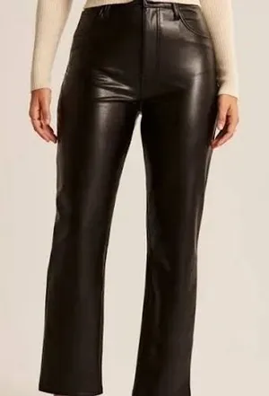 Abercrombie & Fitch Curve Love Vegan Leather Ankle Straight Pants Black 29/8 thumbnail 1