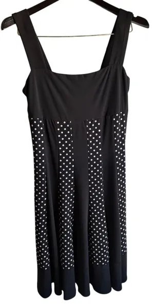 Frank Lyman Design Y2K K-pop Black and pale pink Polka Dot Midi swing Dress 6 thumbnail 1