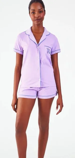 New Rare Roller Rabbit Monkey Embroidered Polo PJ Pajama Shorts Shirt Lavender M thumbnail 1