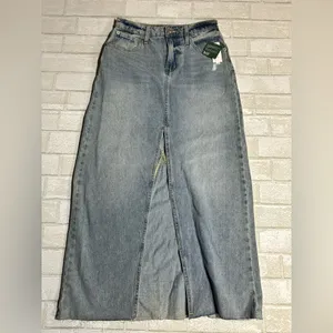 RSQ Women's Light Blue Denim Boho Minimalist Maxi Skirt thumbnail 2