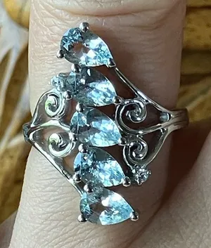 Natural Aquamarine Sterling Silver Ring Size 6 thumbnail 1