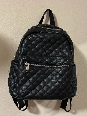 Quilted Black Women's Backpack with Front Zip Pocket thumbnail 6