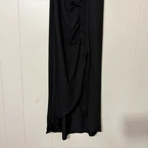 Pampelone Black Ruched Midi Dress Wrap Draped Spaghetti Strap Size M thumbnail 6