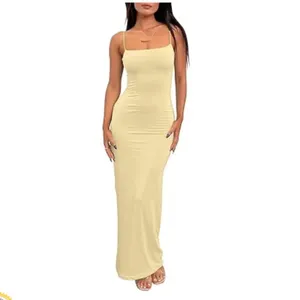 LILLUSORY Summer Casual Spaghetti Strap Double Lined Bodycon Dress Yellow M NWOT thumbnail 3