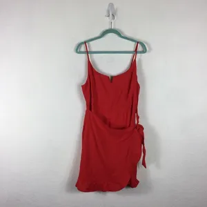 NEW Lulus Sunny Oasis Mini Dress XL Coral Red Ruffled Faux-Wrap Sleeveless thumbnail 3