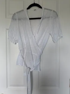 Old Navy White Eyelet Wrap Top Size Small thumbnail 1