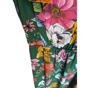 DR2 Daniel Rainn Green Floral Midi Dress Small Ruffle Cap Sleeve V-Neck thumbnail 7
