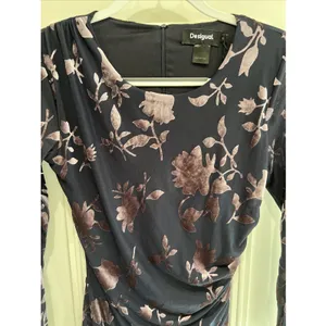 Desigual Floral Velvet Burnout Ruched Mini Dress Size Small Medora Whimsigoth thumbnail 4