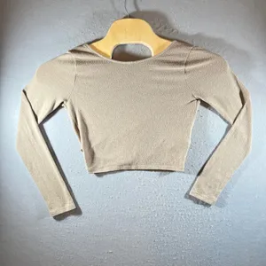 979 | Alo Yoga Alosoft Serenity Wrap‎ Crossover Crop Top Tan Women Small thumbnail 2