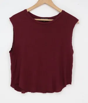 Brandy Melville Tank Top Womens OS Muscle Tee Burgundy Raw Hem Good thumbnail 1