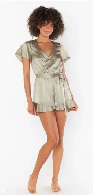 NWT Show Me Your Mumu Say I Do Satin Romper Small Green Bridal Wedding Feminine thumbnail 1