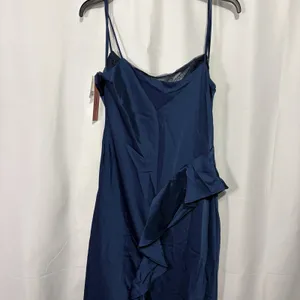 Aqua Formal Women’s Ruffle Maxi Dress Blue Satin Size 8 Bias Cut Homecoming HoCo thumbnail 14