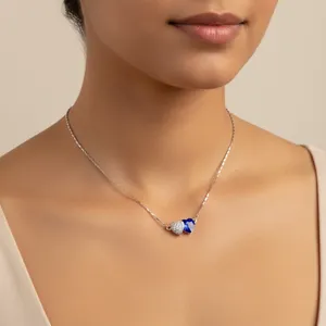 Double Heart Crystal Rhodium Plated Necklace with Crystals thumbnail 1