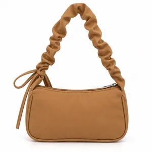 Brown Ruched Shoulder Bag with Bow Detail – Y2K Handbag thumbnail 2