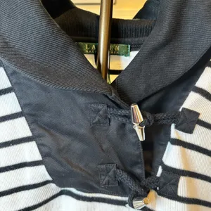 Women's Ralph Lauren Black and White Striped V-Neck Sweater Size Medium thumbnail 3