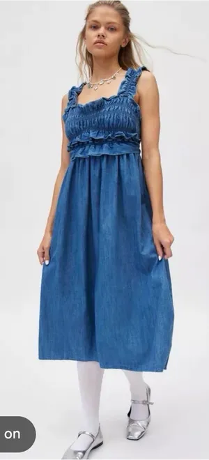 Urban Outfitters Kimichi Blue Kenzie Empire Denim Midi Dress Small Western Boho thumbnail 1