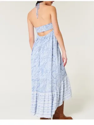 Hollister Blue Paisley Asymmetrical Halter Maxi Dress thumbnail 2