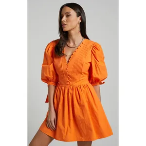 Showpo Zandra Mini Dress Size 8 Orange Puff Sleeve Cotton Poplin Vibrant Bright thumbnail 8