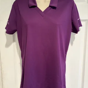 Nike Golf Dri-FIT Purple Polo Shirt Womens Medium NWT Altria Logo Top 354067-543 thumbnail 4
