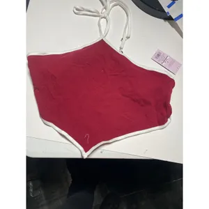Wild Fable Maroon Red Handkerchief Halter‎ Top White Trim Size S NWT Sporty thumbnail 2